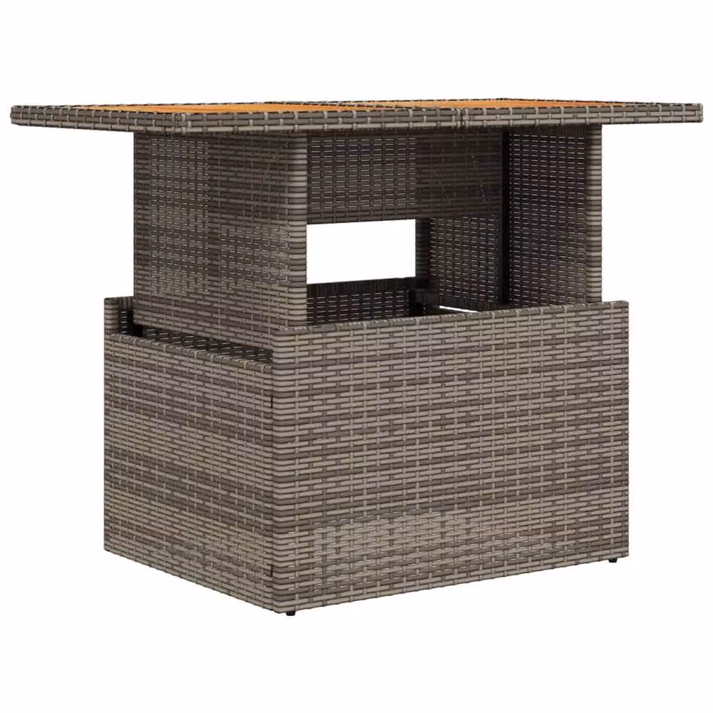 Berkfield Home Grey Poly Rattan and Acacia Wood Garden Table, W/D/H: 100 x 55 x 73 cm – 2