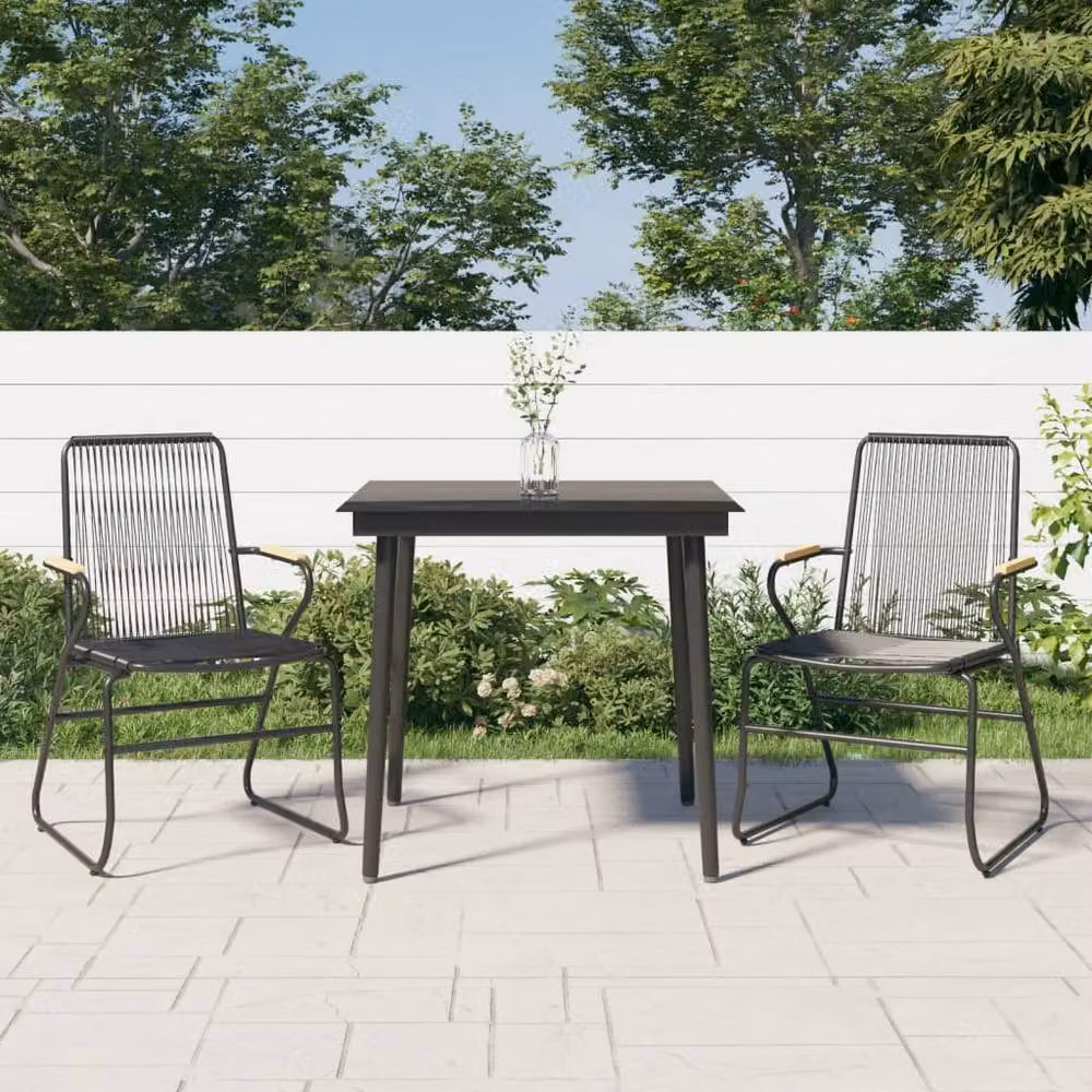 Berkfield Home Beautiful 3 Piece Black PVC Rattan Garden Dining Set – 2