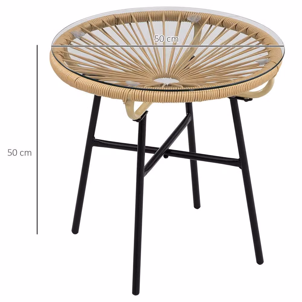 ERGOVEXA Modern Beige Polyrattan Garden Side Table with Glass Top – 2
