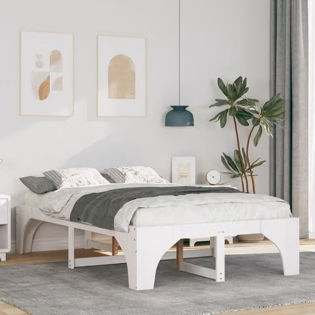 Berkfield Home White Solid Pine Wood Floor Bed Frame with Lift Up Storage W: 135 cm, L: 190 cm – 1