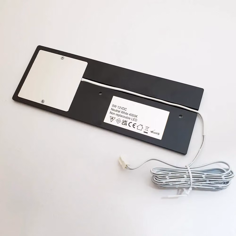 Loops 4x Matt Black Ultra-Slim Rectangular Under Cabinet Kitchen LED Light and Driver Kit with Natural White Light – 3