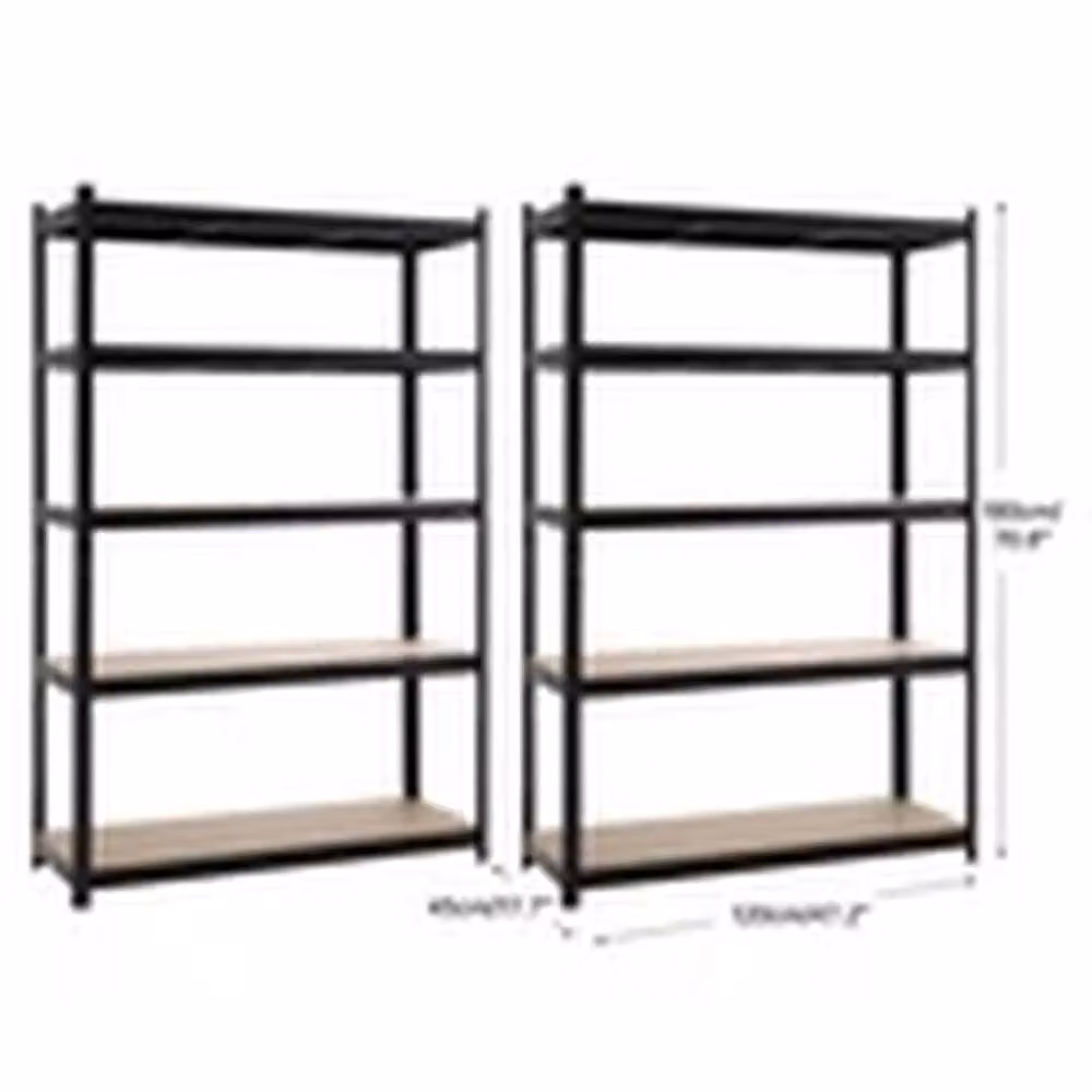 EONLION Black Metal and MDF 5-Tier Freestanding Garage Shelving Unit, H 180 x W 120 x D 45 cm – 2