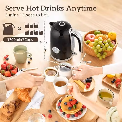 HOMCOM Retro Kettle and 4 Slice Toaster Set in Black and Silver – 4