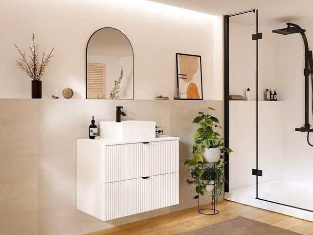 ZEVINI White Wall-Mounted Ribbed Vanity Unit, W: 80 cm, D: 47 cm, H: 60 cm – 1