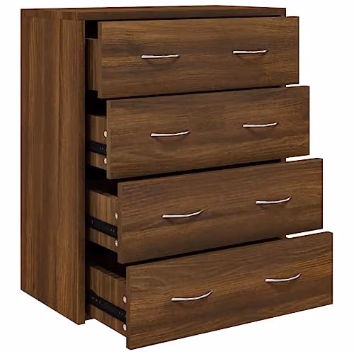 vidaXL Modern Sideboard with 4 Drawers in Brown Oak, W/D/H: 60 x 30.5 x 71 cm