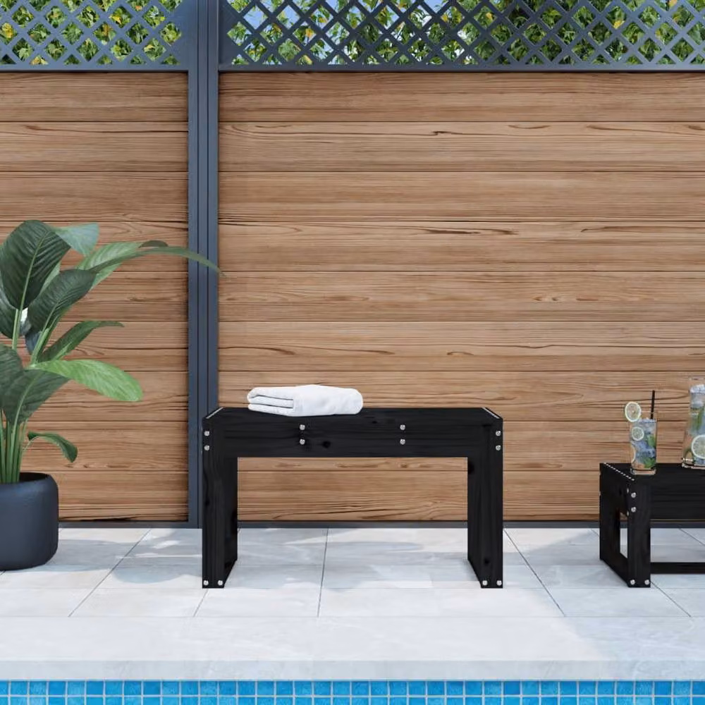 Berkfield Home Beautiful Garden Bench in Black Solid Pine Wood, W/D/H: 80 x 38 x 45 cm – 2