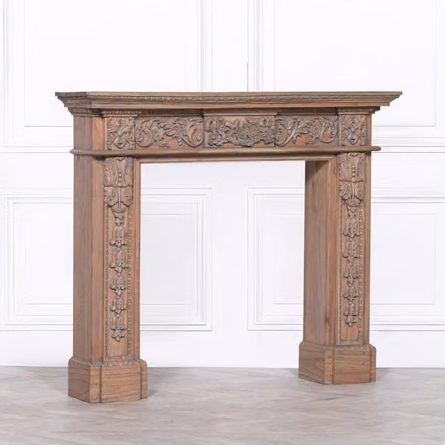 Glasstone Brown Wooden Carved Floral Fire Surround, W/D/H: 137.5 x 116.5 x 29.5 cm