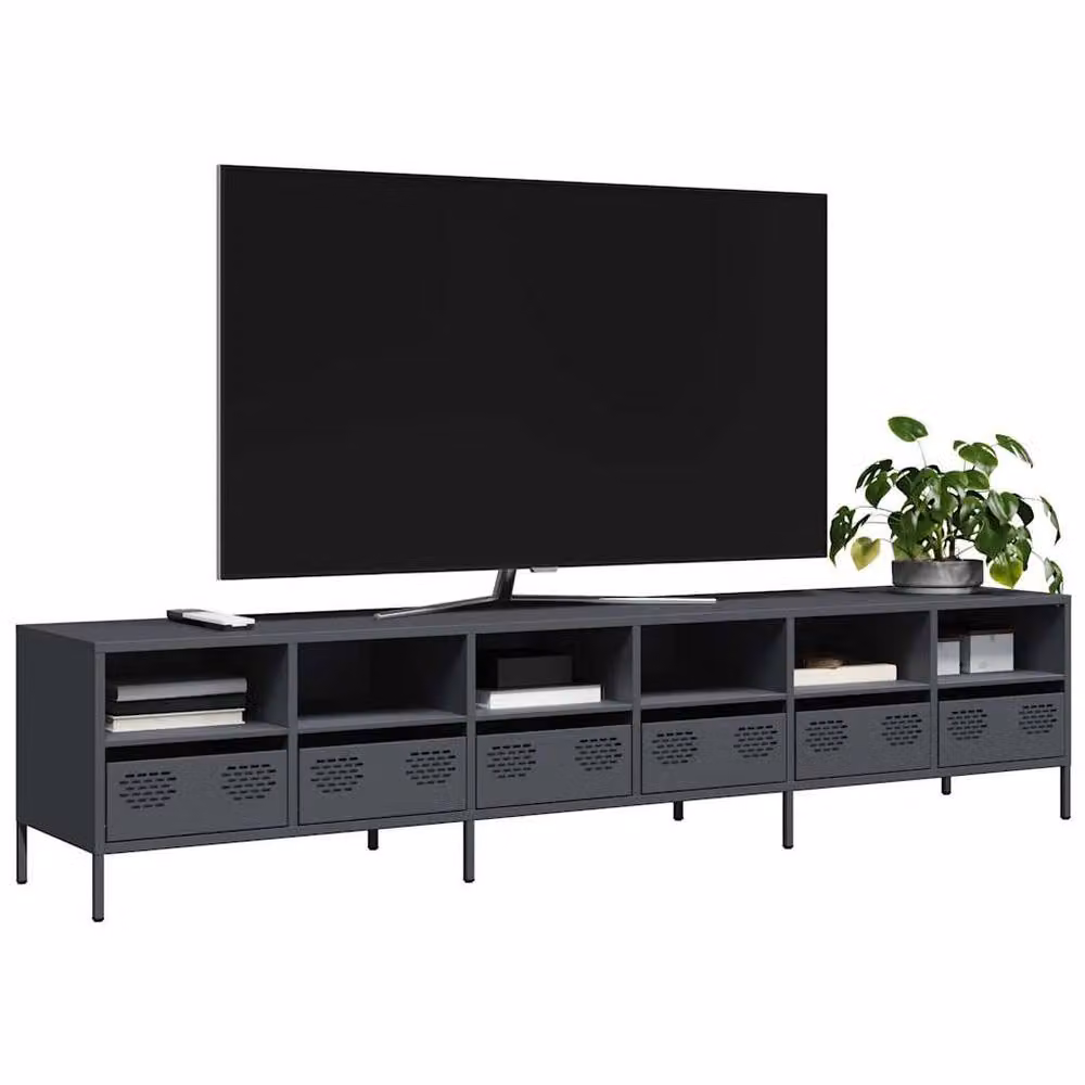 Berkfield Home TV Cabinet in Anthracite Matt Metal, W/D/H: 202 x 39 x 43.5 cm – 2