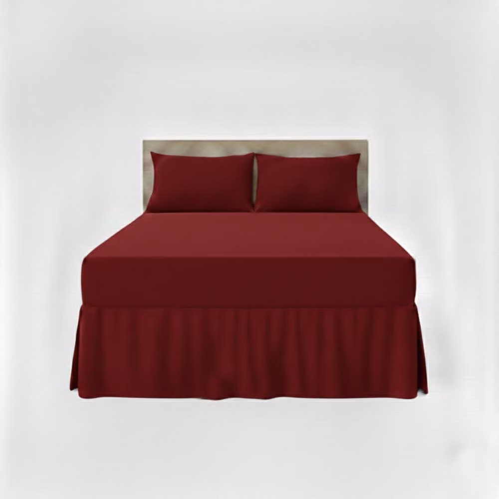 Snug City Red Polycotton Fitted Valance Bed Sheet with Frill, Double Size (140 x 200 cm) – 2