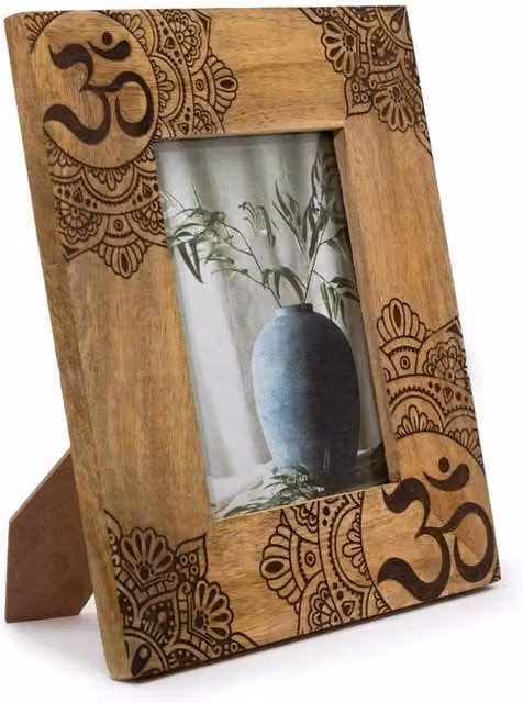 KDMD Large Rectangular Mango Wood Picture Frame with Ethnic Mandala Design in Black and Brown, W/H: 13 x 18 cm
