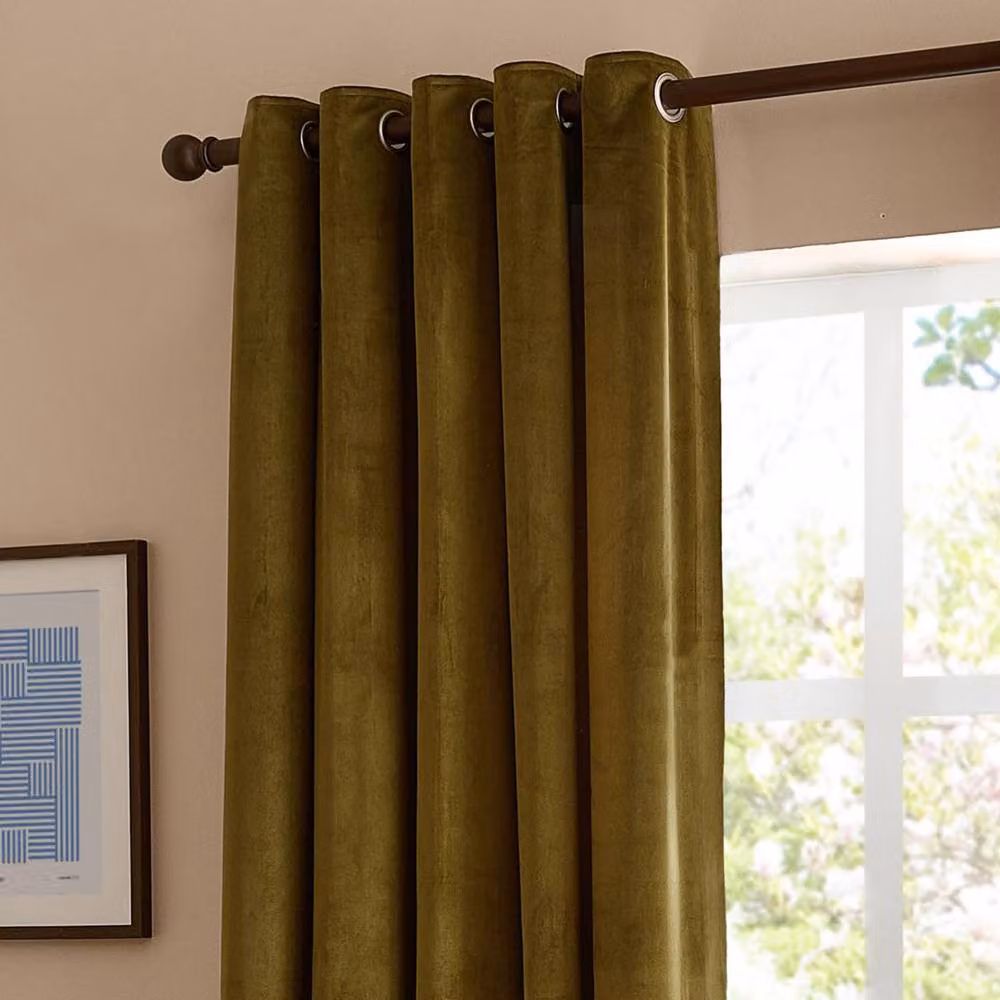 Furn Olive Green Velvet Blackout Eyelet Curtain Pair, Width: 168 cm, Drop: 183 cm – 3
