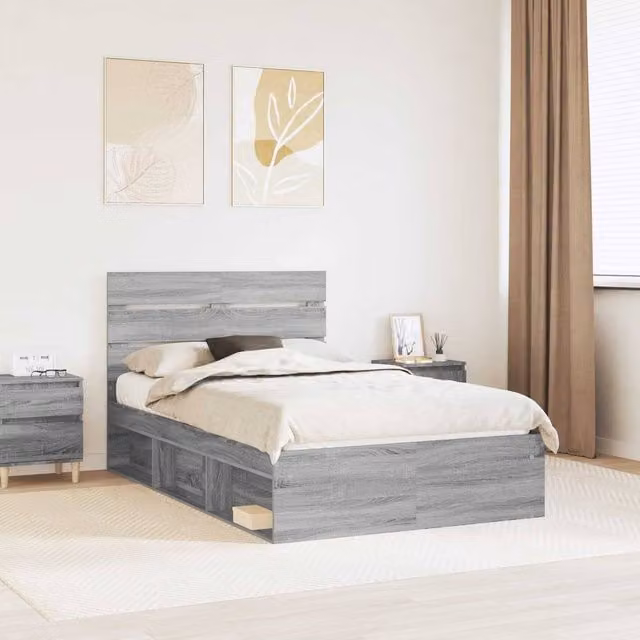 Berkfield Home Sonoma Bed Frame in Grey, Solid Pine and Engineered Wood, W/D/H: 120 x 200 cm