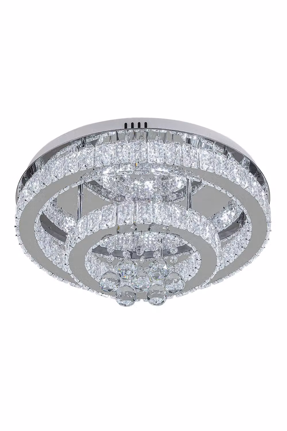 Living and Home Circular Crystal Flush Mount Ceiling Light with Chrome Frame in Silver – 3