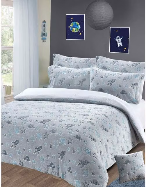 NewEdgeBlinds Grey Stars Fleece Childrens Duvet Cover, W/H: 90 x 200 cm