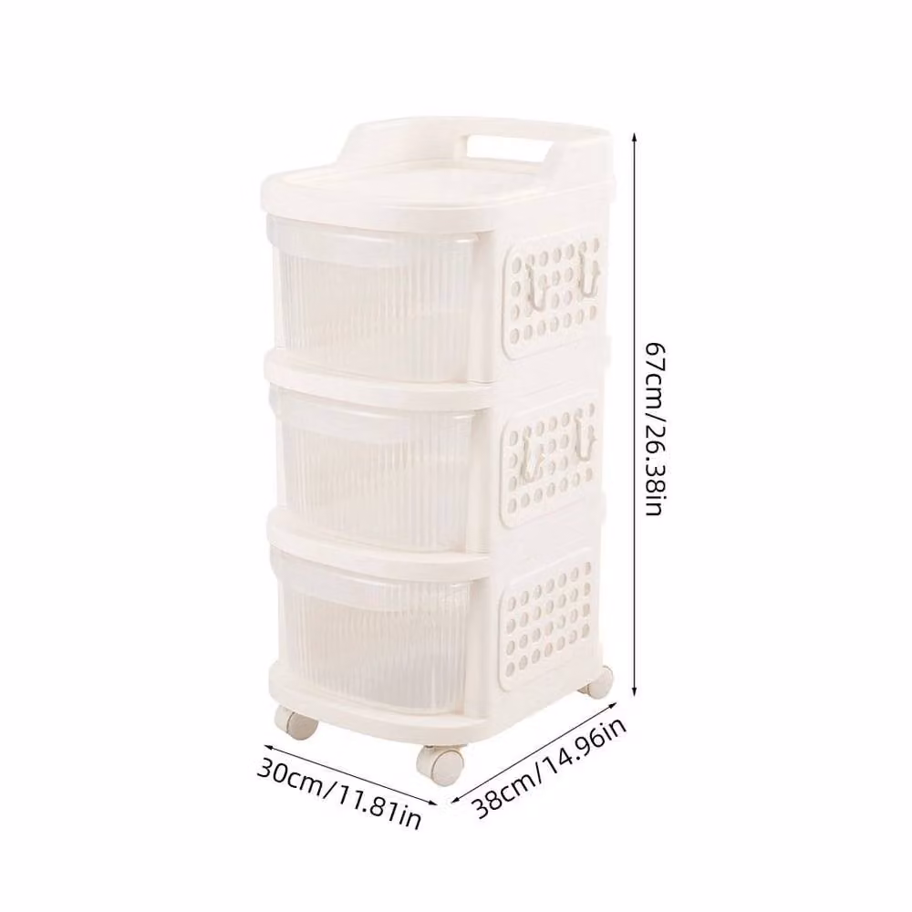 FORGEVIO 3 Drawer Plastic Storage Tower Organizer in White and Transparent, W/D/H: 67 x 38 x 0.6 cm – 2