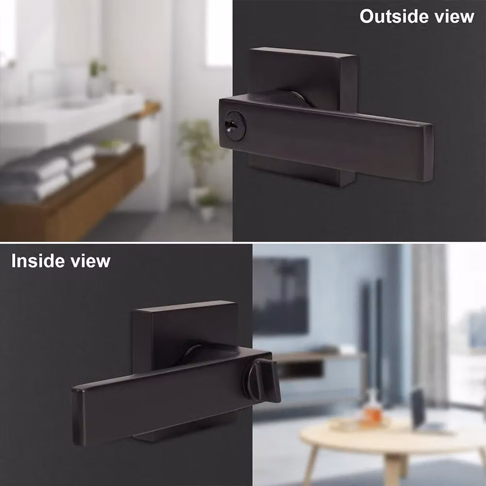 Hinsinc Black Aluminium Alloy Internal Door Lever Handle Set with Rosette for Bathroom and Bedroom Doors – 5