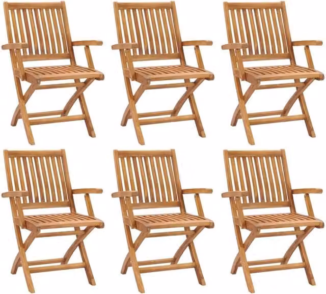 Berkfield Home Set of 6 Folding Garden Chairs in Brown Solid Teak Wood
