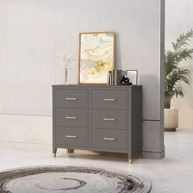 Cabinet Bits Palazzi 6 Drawer Chest of Drawers in Grey Matt Wood and Metal