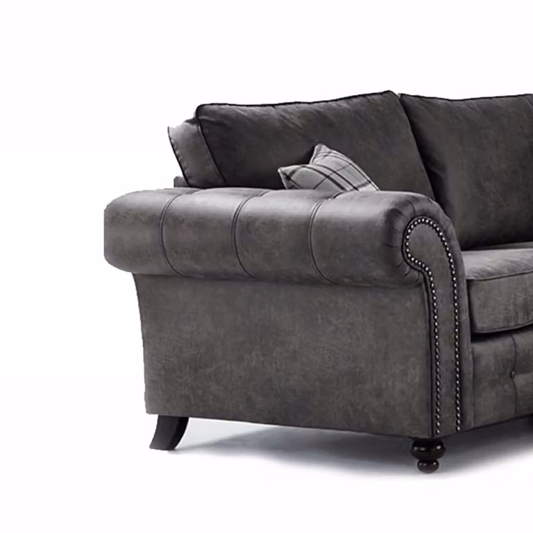 Furnishings For Less UK Oakland Charcoal Chesterfield 5 Seater L Shape Large Corner Sofa in Synthetic Leather