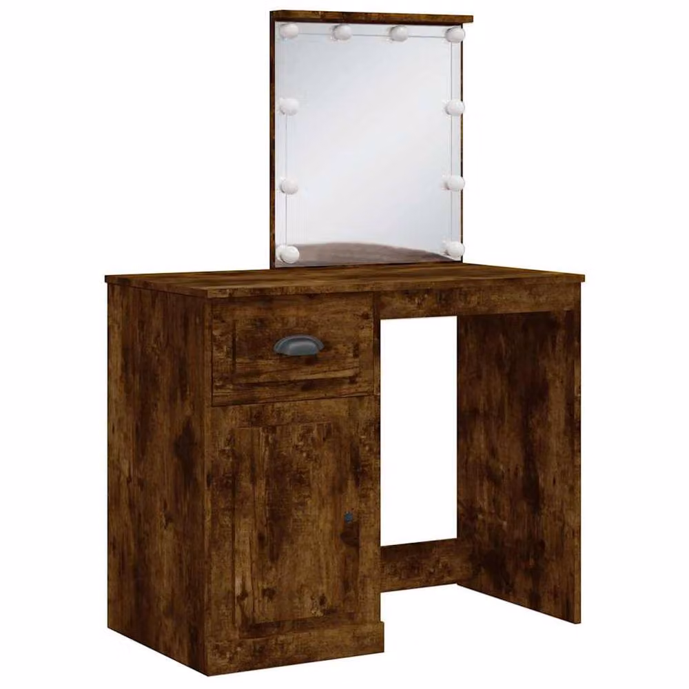 Berkfield Home Dressing Table with LED Lights in Smoked Oak Brown, W/D/H: 90 x 42 x 132.5 cm – 3