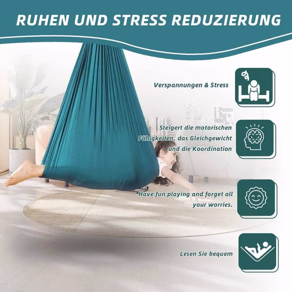 NESTLUNE Aerial Yoga Hammock Set with Fittings in Dark Green, W: 100 cm, D: 15 cm – 6