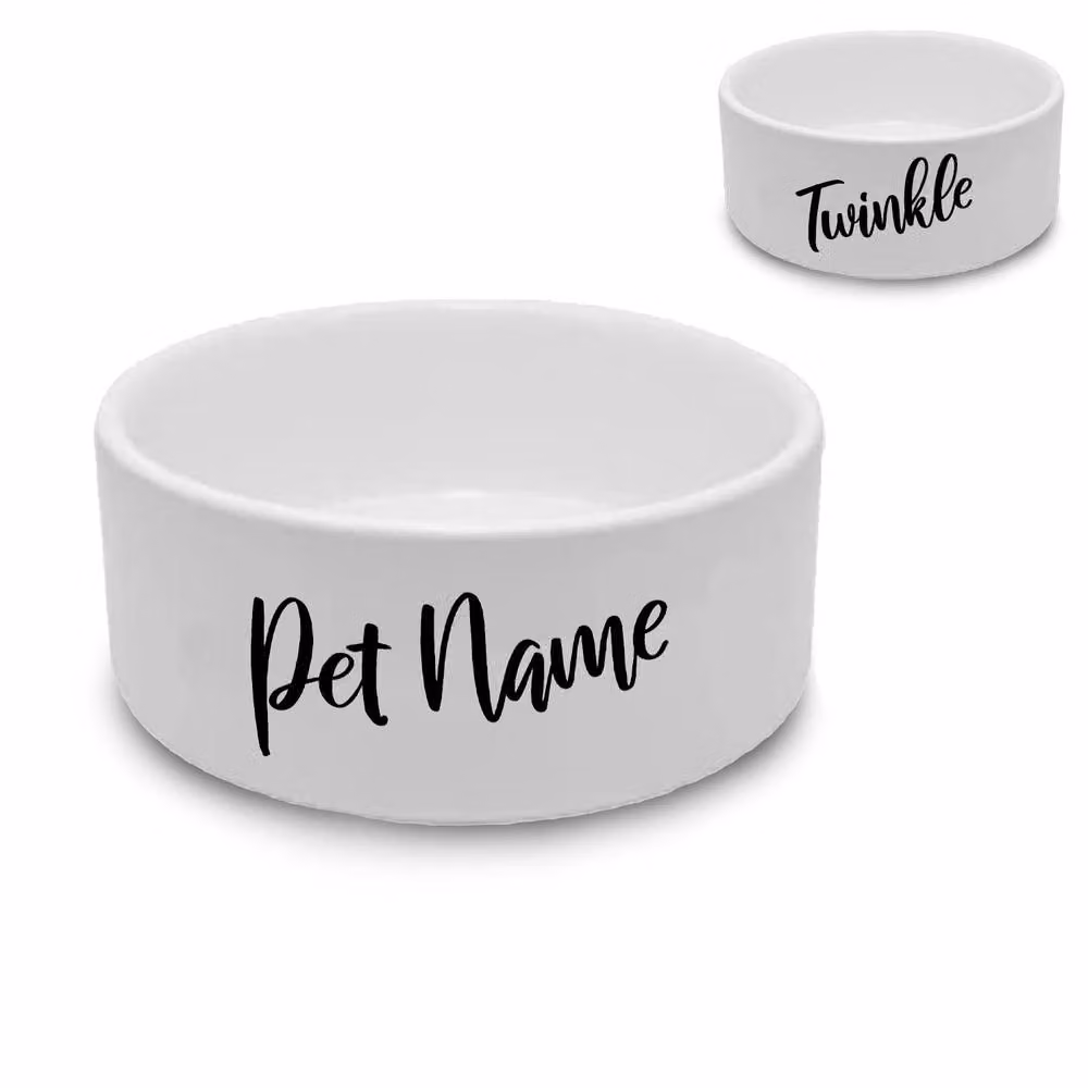 Uniqueful Personalised Ceramic Cat Bowl in White, Diameter: 15 cm