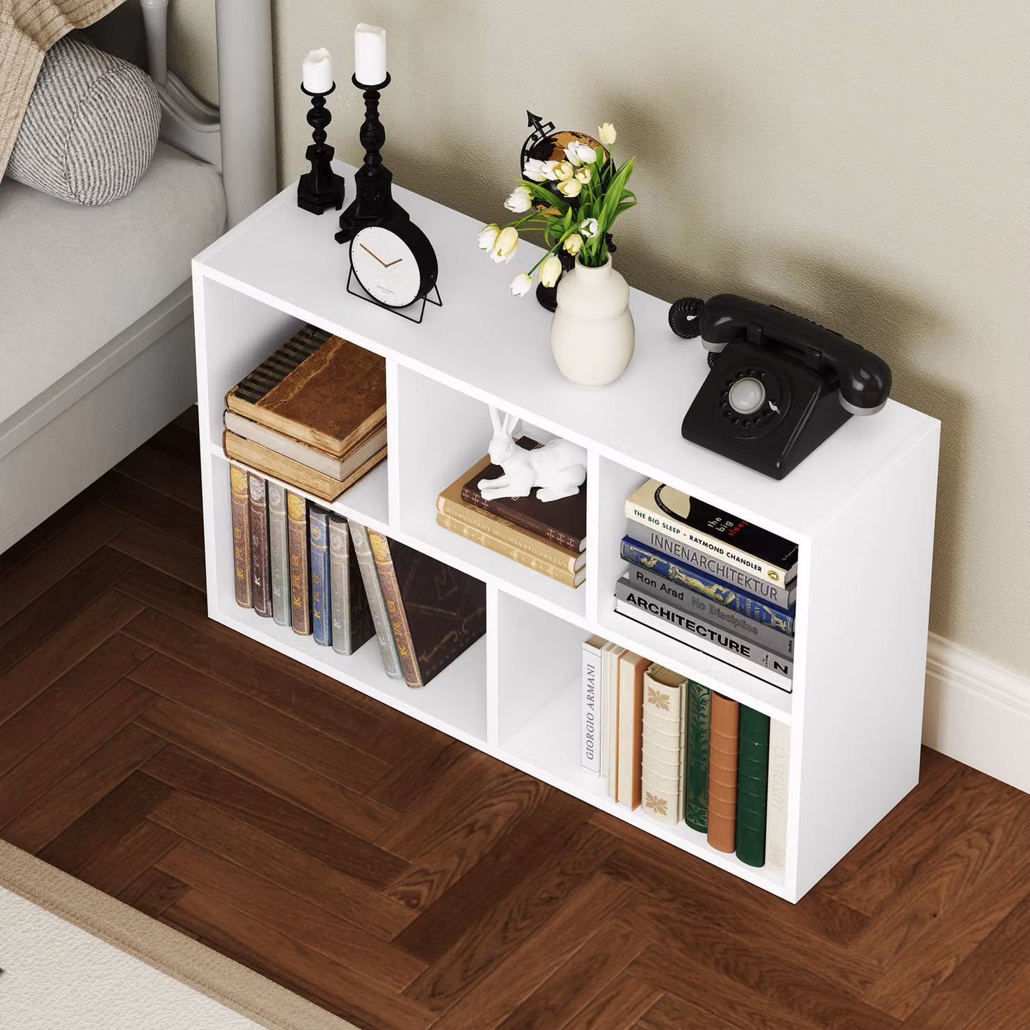 HOMCOM Modern 2-Tier Freestanding Cube Bookshelf with 5 Compartments in White – 5
