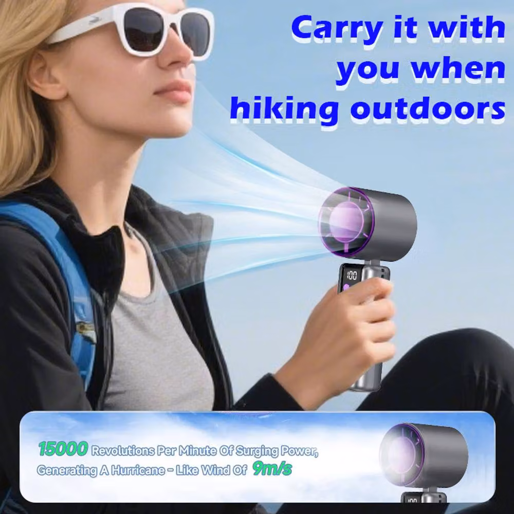 Dyzi Portable Handheld Cooling Fan with 199 Speeds, 2000mAh USB-C Rechargeable, Grey – 5