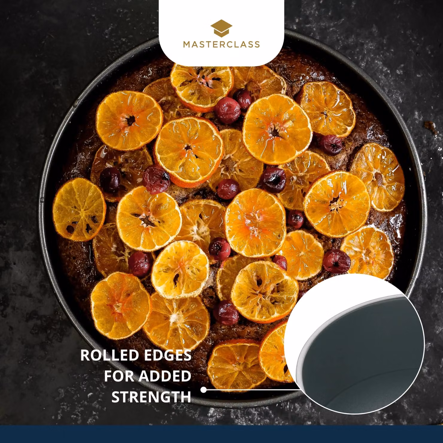 MasterClass Non-Stick Loose Base Round Deep Cake Tin, Grey, Carbon Steel, Diameter: 25 cm – 7