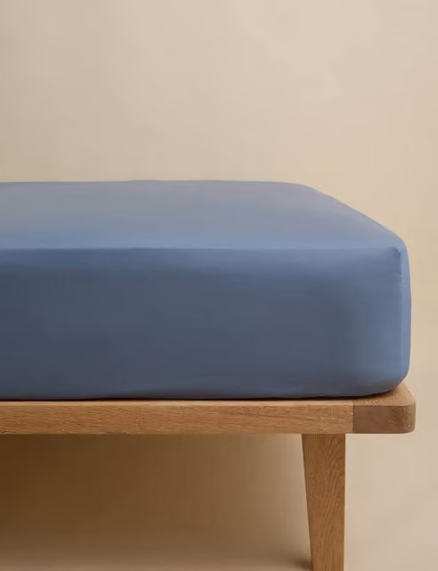 M&S Egyptian Cotton 400 Thread Count Percale Deep Fitted Sheet, Single (3 ft), Slate Blue