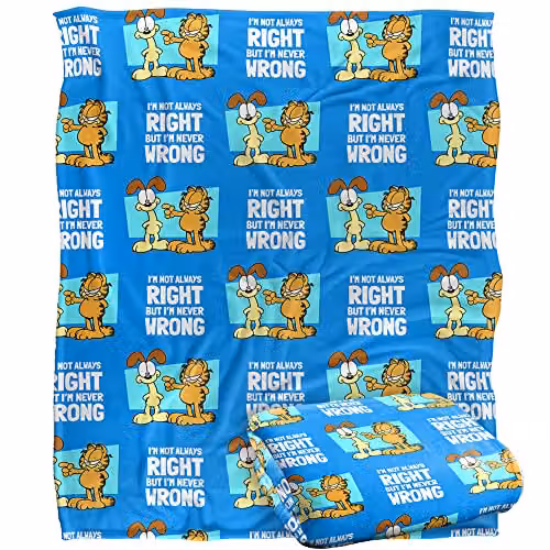 LOGOVISION Garfield Not Always Right Super Soft White Fleece Throw Blanket W/D/H: 152 x 127 x 1 cm