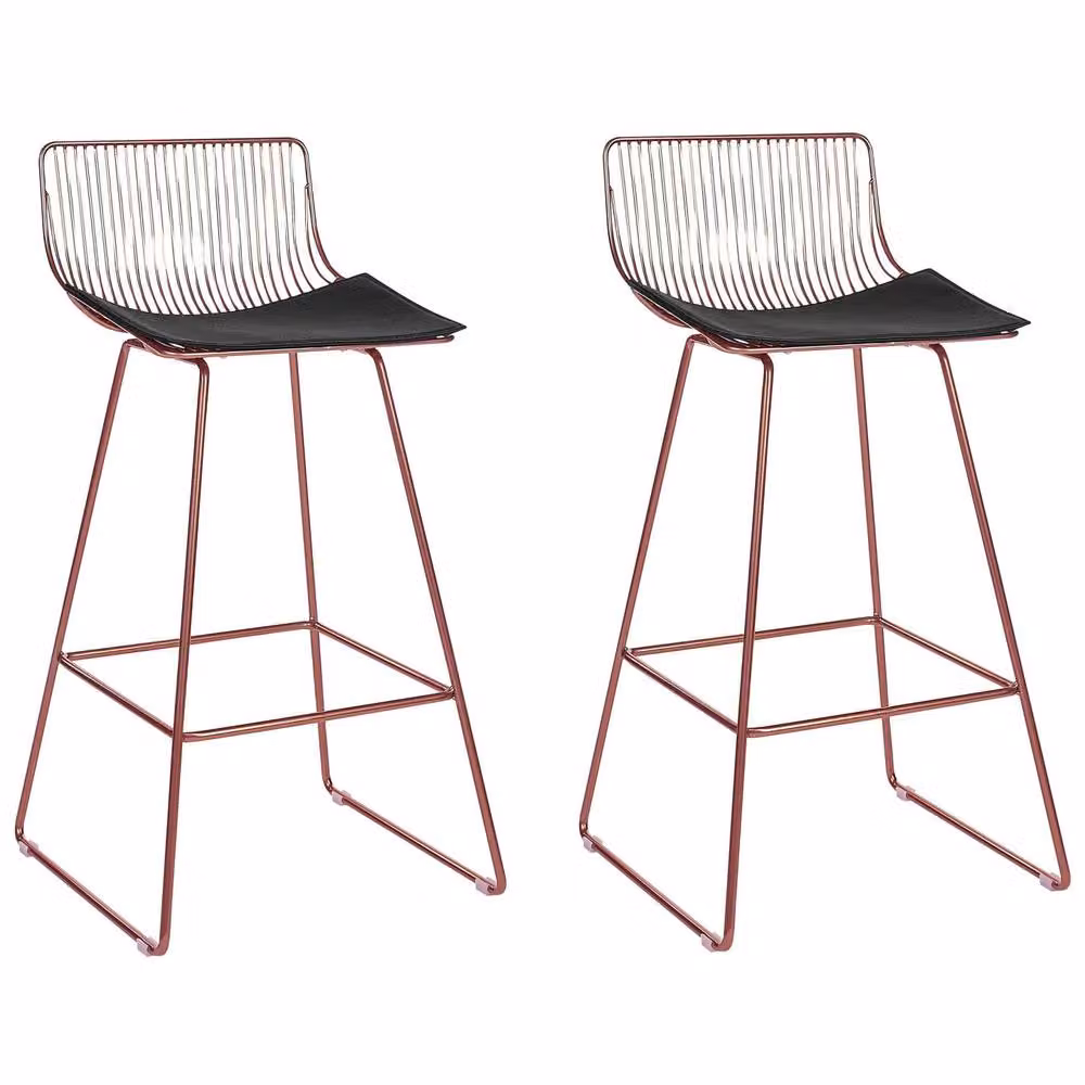 Wyld and Coco Set of 2 Rose Gold Counter-Height Bar Chairs with Black Faux Leather – 2