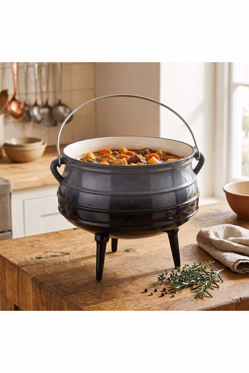 Living and Home 6L Enamelled Cast Iron Potjie Pot with Lid and 3 Legs in Grey – 2