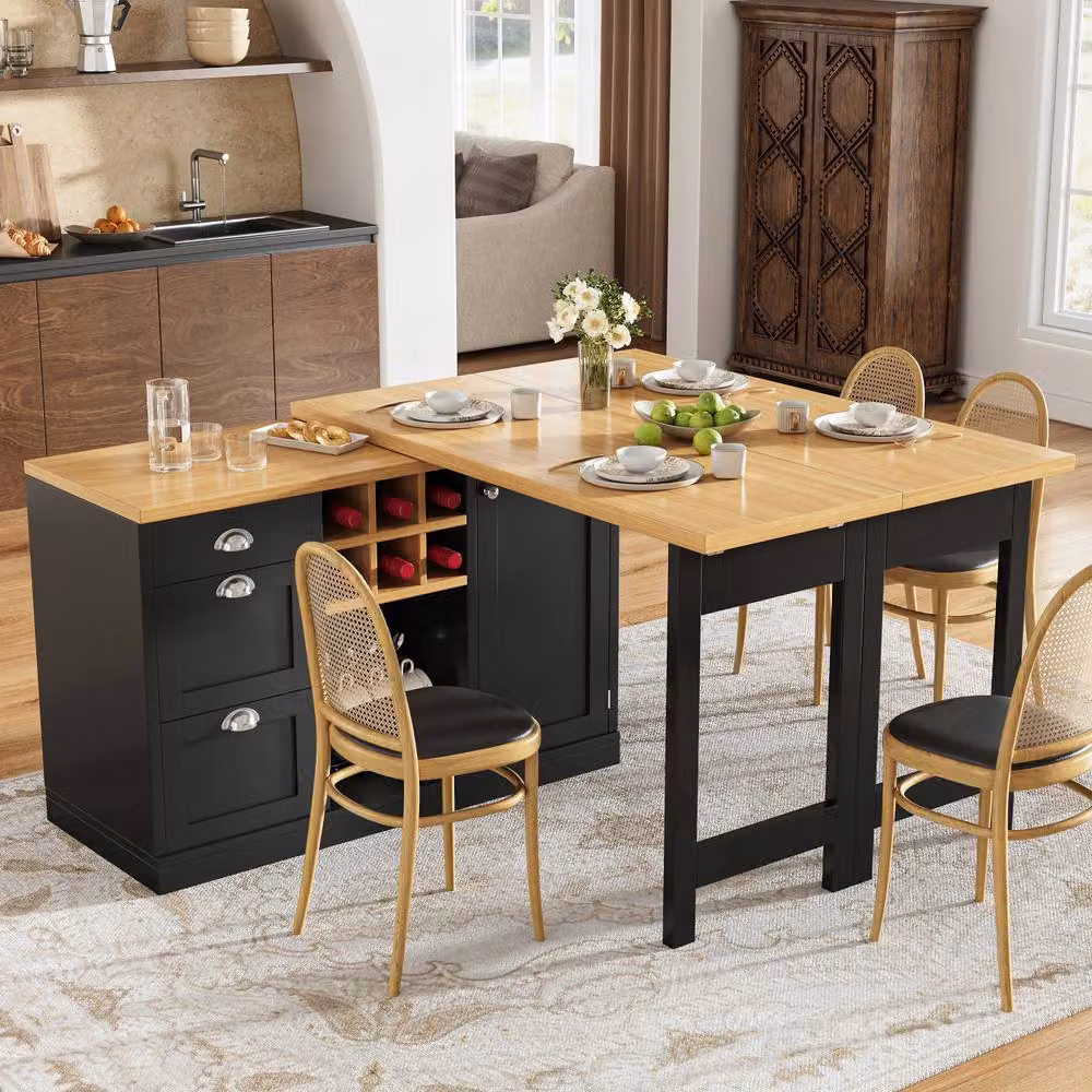 Rolipo Black Extendable Sideboard and Dining Table Combo with Media Compartments – 2