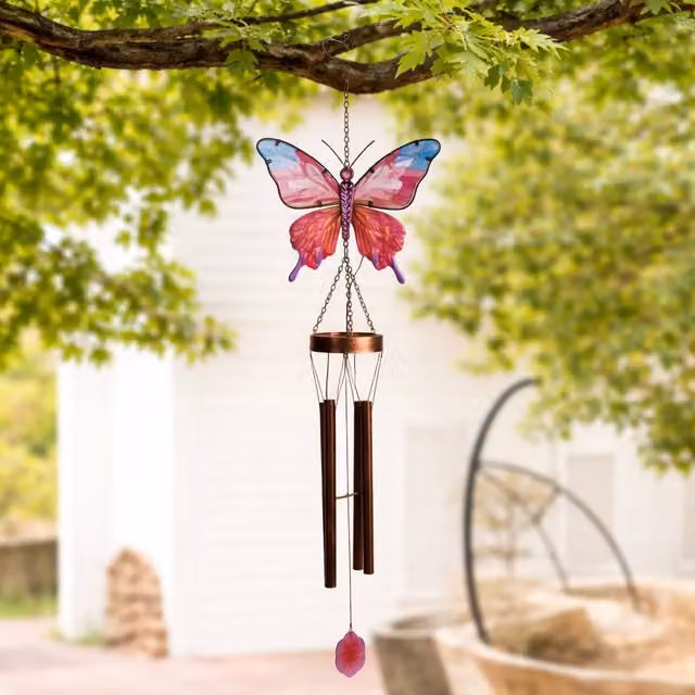 Country Living Butterfly Solar Windchime in Pink