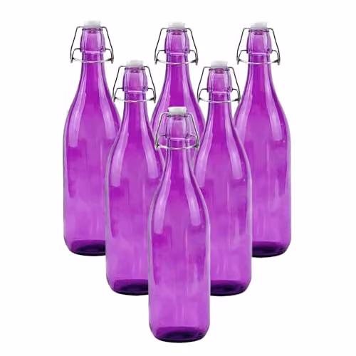 Simpa Set of 6 Purple Glass Bottles with Swing Top Lids, 1 l Each – 1