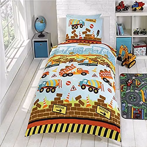 Rapport Home Under Construction Childrens Polycotton Duvet Cover and Pillowcase Set, Blue Multicolour, Duvet Cover: 135 x 200 cm, Pillowcase: 50 x 75 cm – 2
