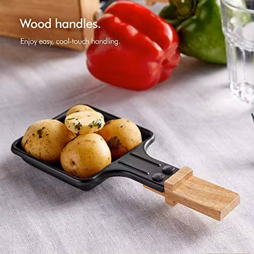 VonShef Electric Raclette Grill in Black with 1200W Power, 8 Person Capacity, 2 Removable Non-Stick Plates, Natural Stone and Ribbed Plates, and Adjustable Thermostat – 4