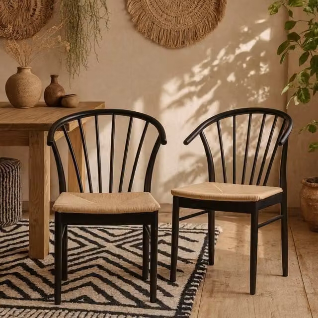 Wyld Haus Buenos Aires Set of 2 Modern Black and White Wood Dining Chairs with Armrests