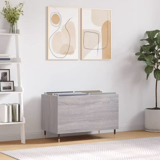 Berkfield Home Record Cabinet in Grey Sonoma, W: 74.5 cm, D: 38 cm, H: 48 cm – 1