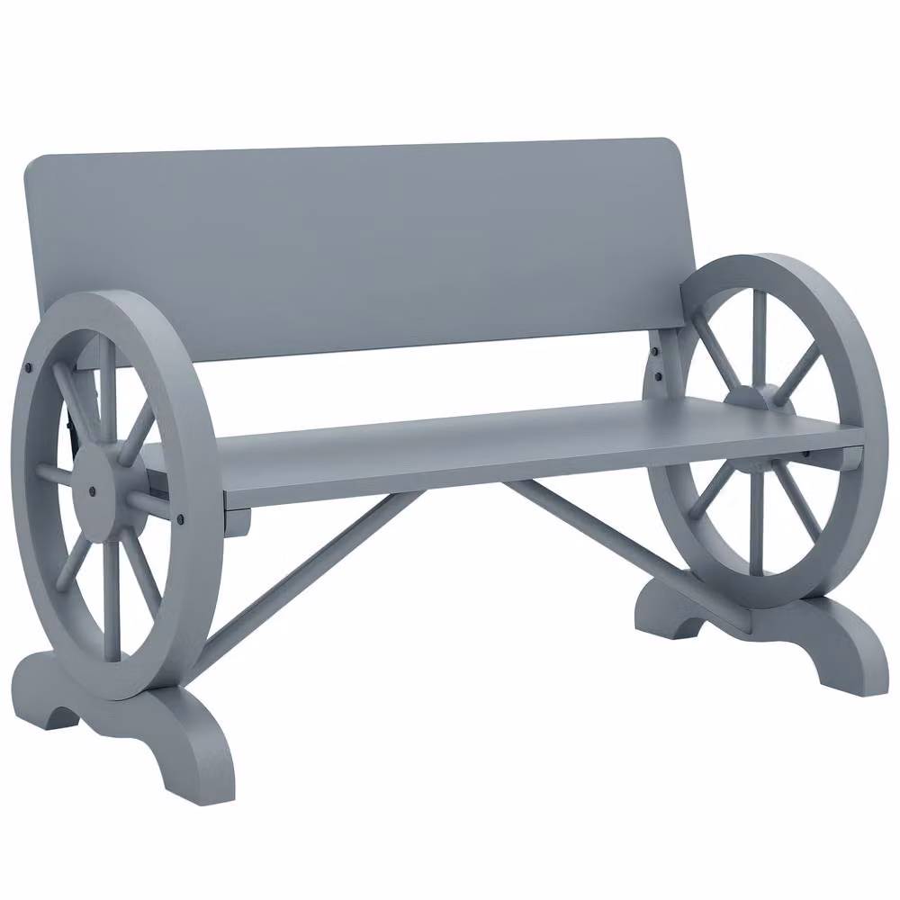 OUTSUNNY Grey Treated Hardwood Garden Bench Loveseat with High Back and Armrests – 2
