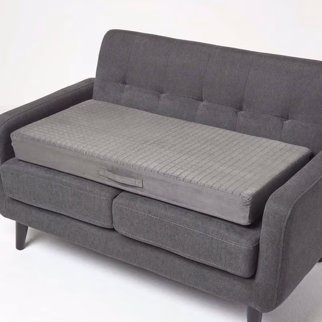 Homescapes Grey Faux Suede Orthopaedic Foam Booster Cushion with Removable Cover, W: 100 cm, D: 50 cm, H: 10 cm