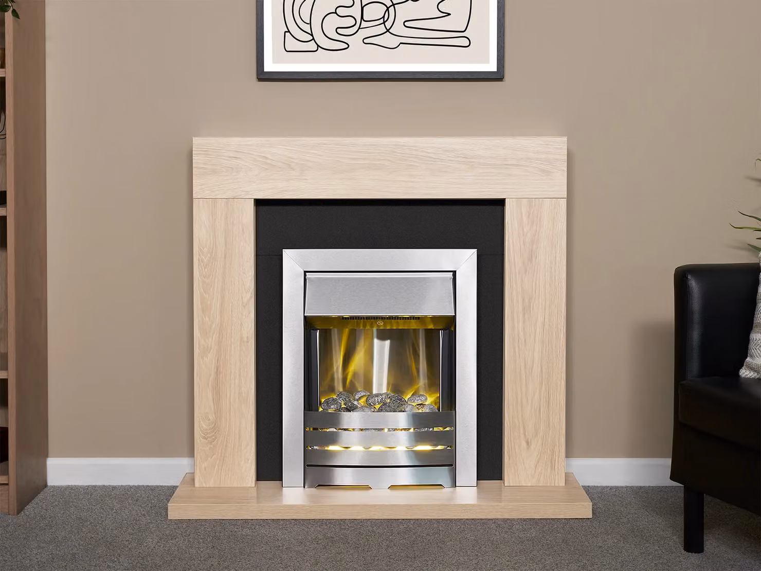 Adam Fires & Fireplaces Malmo Fireplace in Oak and Black with Helios Electric Fire in Brushed Steel, 39 Inch, Grey – 2