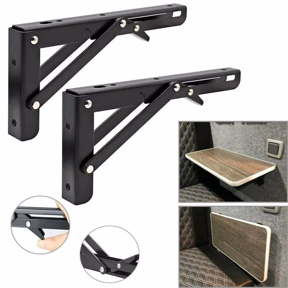 VOGREX Black Folding Bracket Table Extension Shelf Wall Hinges, 2 Piece Set – 5