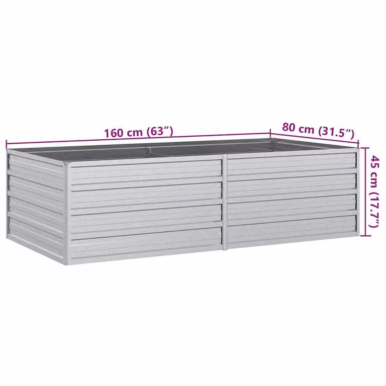 Berkfield Home Garden Raised Bed in Silver Galvanised Steel, W/D/H: 160 x 80 x 45 cm