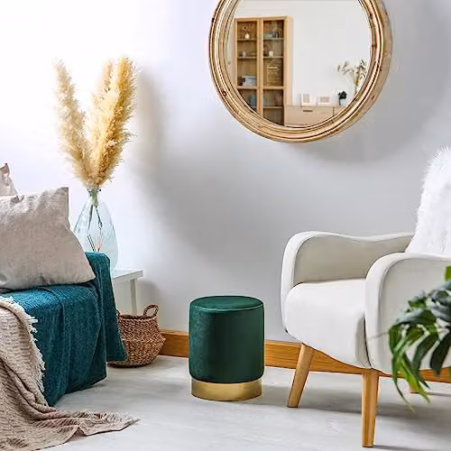 Harbour Housewares Round Velvet Pouffe in Green, W/D/H: 29 x 29 x 36 cm – 2