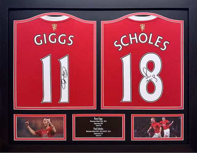 Allstarsignings Giggs and Scholes Signed and Framed 2 Shirt Display in Red