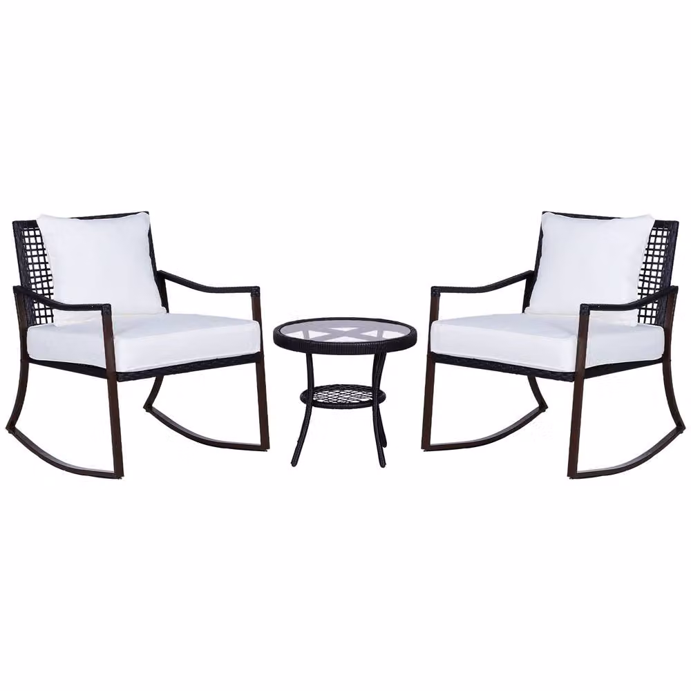 STILVORA 3-Piece Bistro Set with Rocking Chairs in Brown – 3