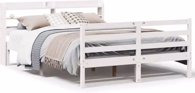 Berkfield Home White Pine Solid Wood Bed Frame with Headboard and Side Compartments, W/D/H: 140 x 200 cm