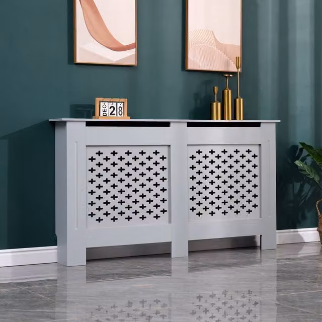 WestWood Grey MDF Wall Mounted Geometric Radiator Cover with Back Panel